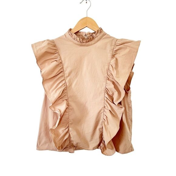 Deluc Tan "Sarah" Ruffle Dramatic Sleeveless Blouse - Picture 2 of 12